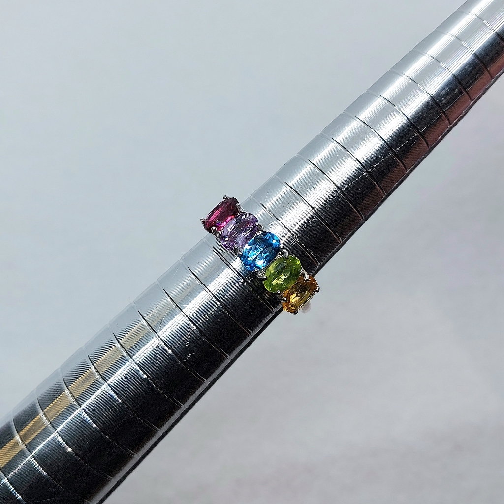 4.4cttw Multi-Gemstone 5 Stone Ring In Sterling Silver
